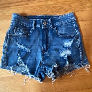 Distressed Blue Jean Shorts